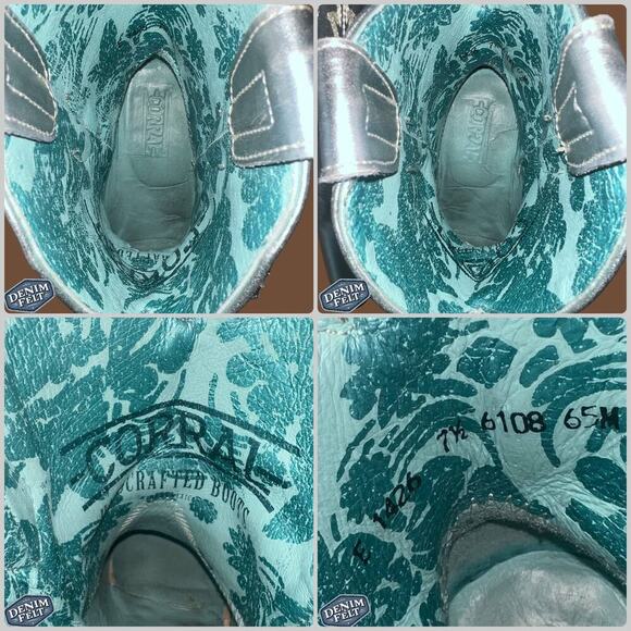 CORRAL WOMEN'S SILVER/TEAL EMBROIDERED ROUND TOE WESTERN COWBOY BOOTS/BOOTIES!! - Picture 15 of 16
